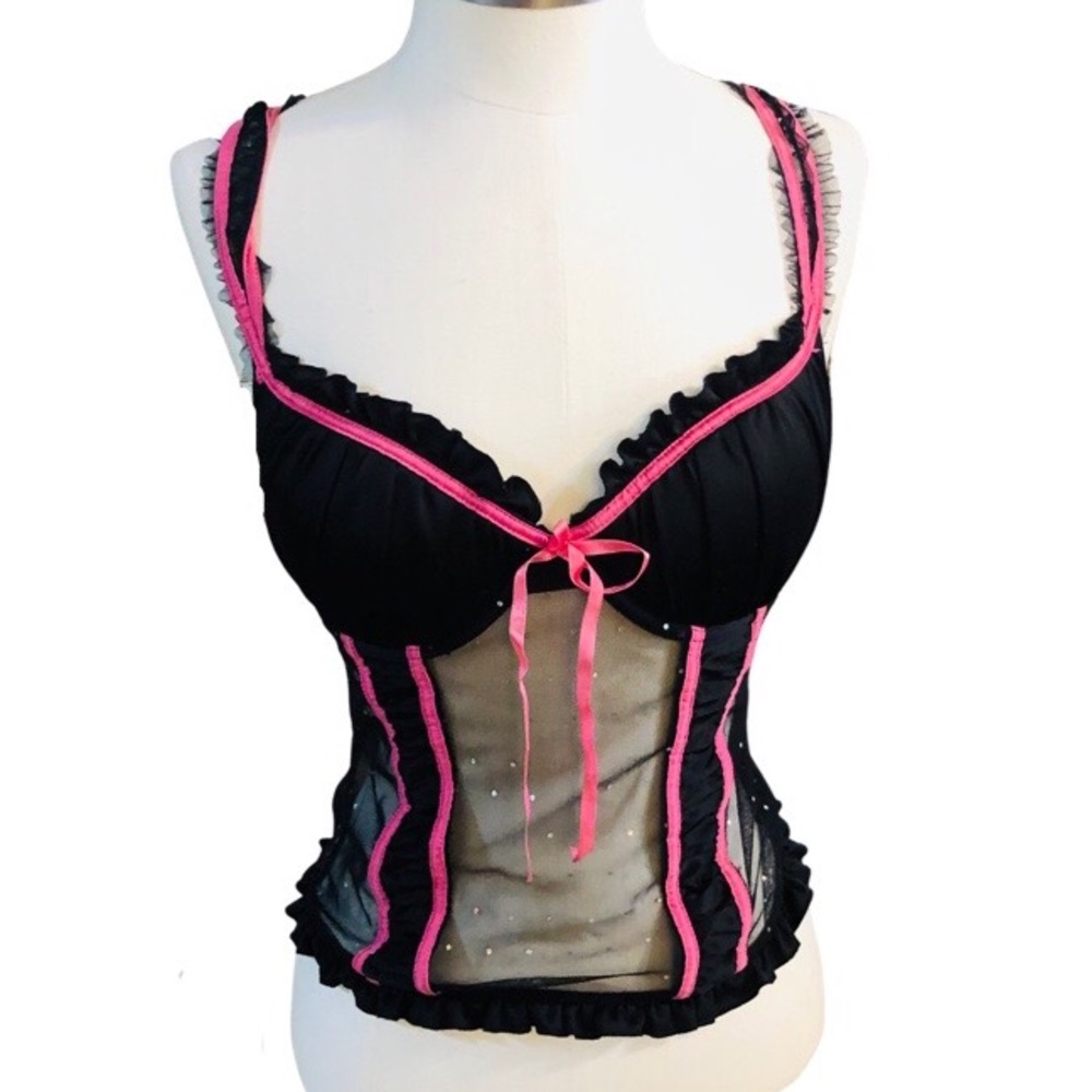Jessica Simpson Pink & Black Rhinestone Corset Size Medium